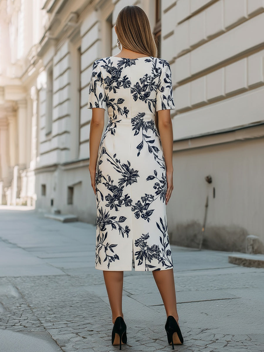 Vestido de manga corta con estampado botánico