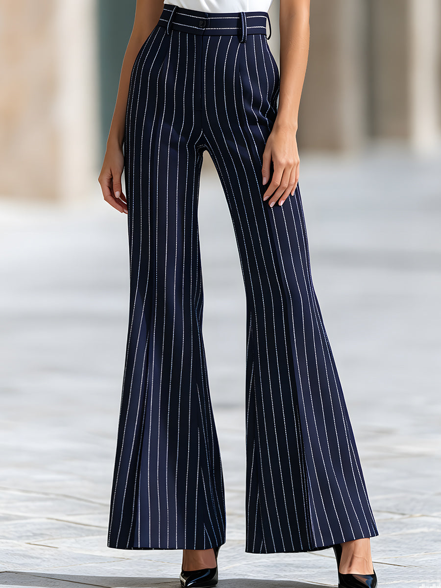 Pantalones acampanados de cintura alta con rayas finas