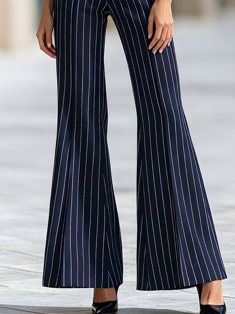 Pantalones acampanados de cintura alta con rayas finas