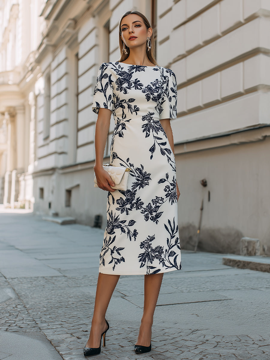 Vestido de manga corta con estampado botánico